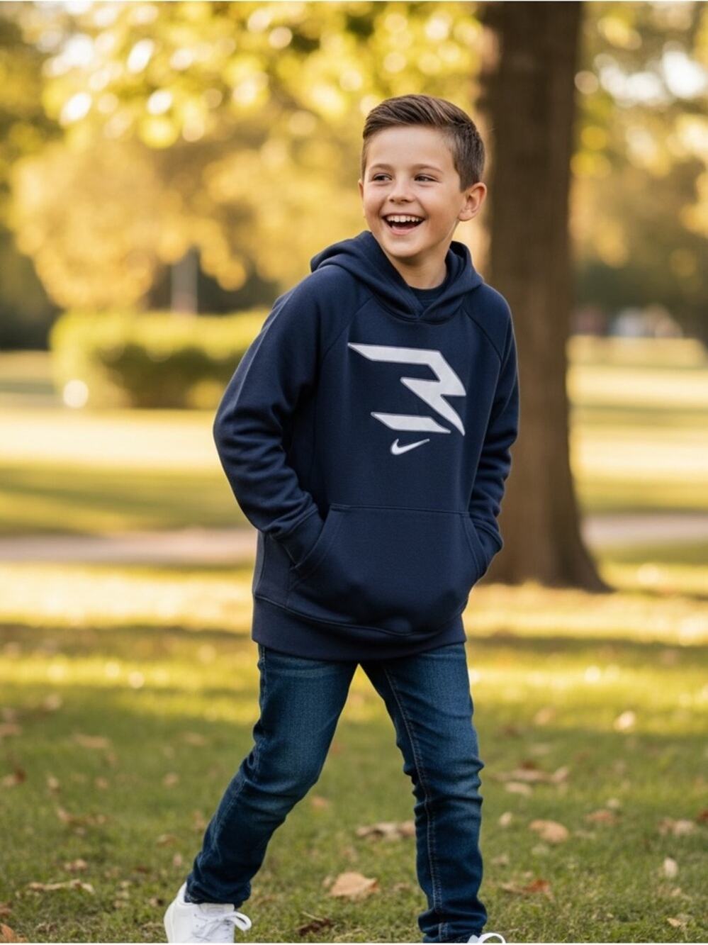 3BRAND NIKE Boys Large Blue Hoodie Sweatshirt